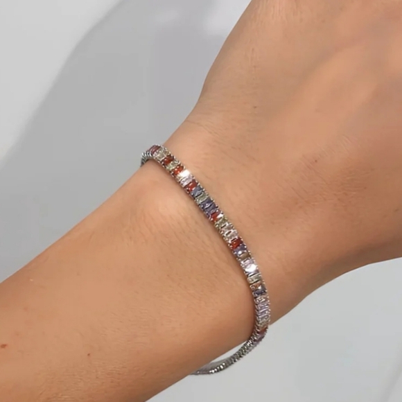 Jewelry - Rainbow CZ Baguette Tennis Bracelet 18k Gold Plated